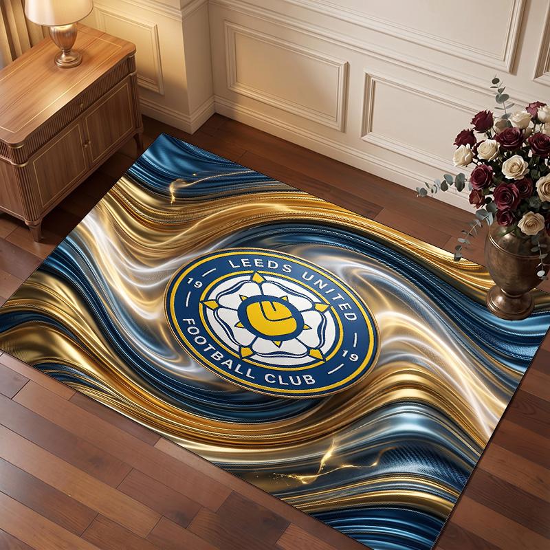 Leeds United Voetbal Print Kristalfluweel Tapijt, Comfortabel Waterabsorberend Antislip Binnen Vloerkleed