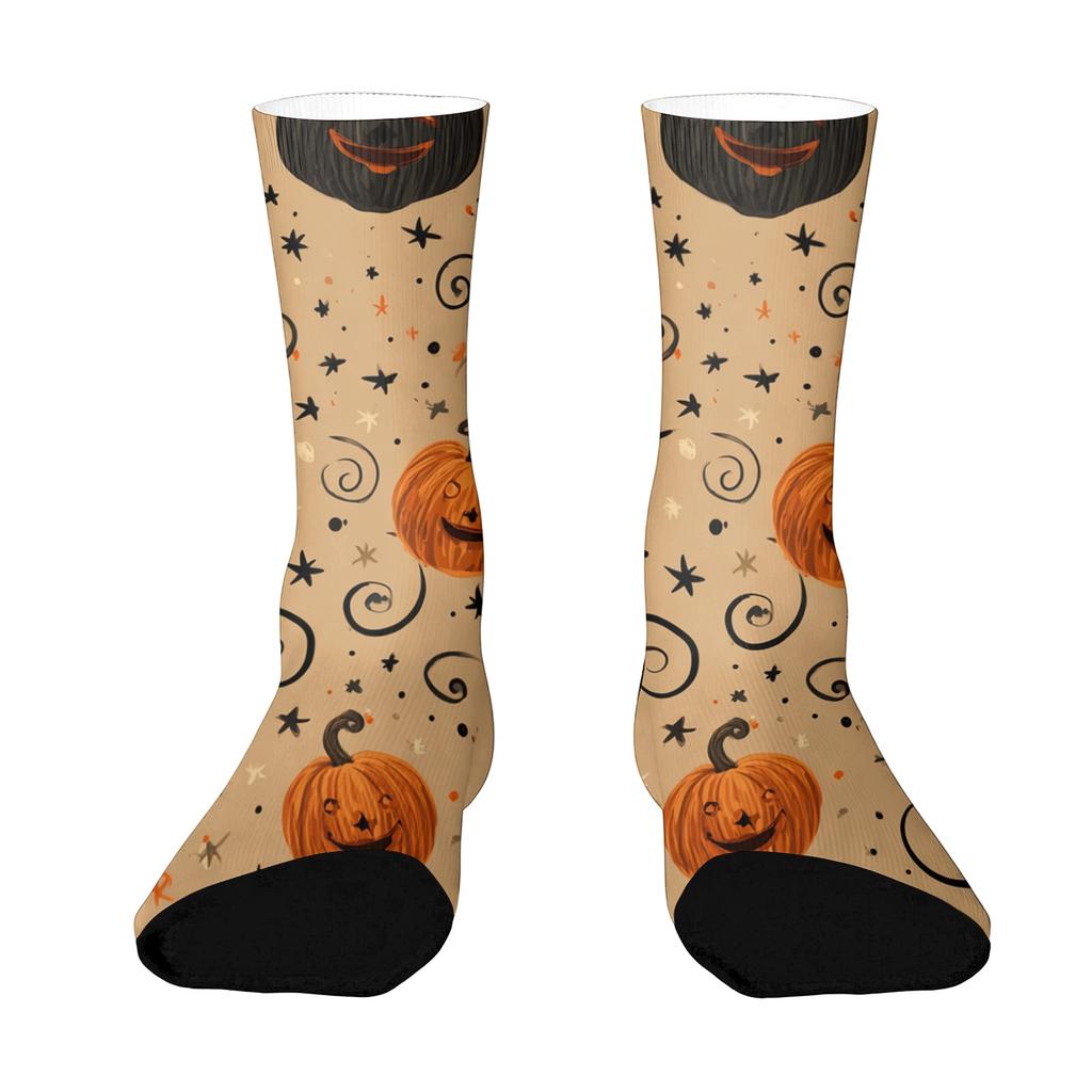 Unisex Mid-Calf Socks Breathable Comfortable Fit Halloween Patterned Socks with Elastic Cuff Suitable for Daily Wear and Seasonal Use
