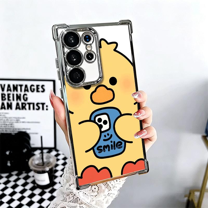 Cartoon Cute Duck Soft Phone Case For Samsung Galaxy S26 Ultra S25 Edge S24 FE S23 Plus S22 S21 + S20 Plating Anti-Fall Fundas