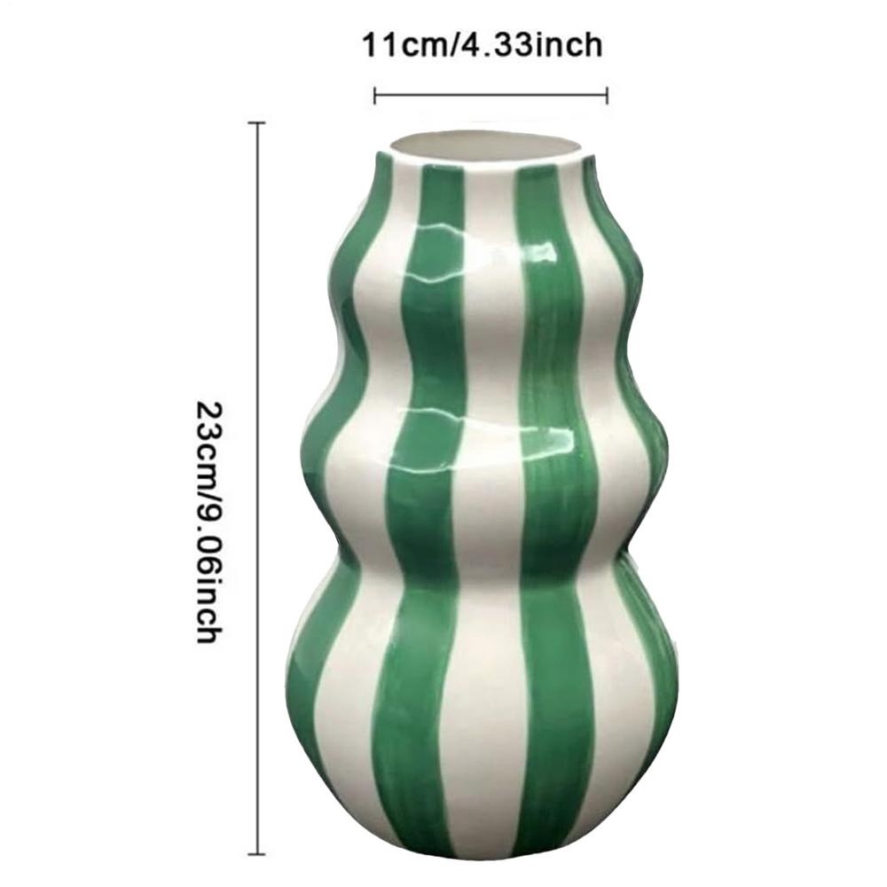 Ceramic Gourd Shaped Vase Aesthetic Vase Striped Flower Container Craft Bathroom Kitchen Indoor Room Table Centerpieces Decor