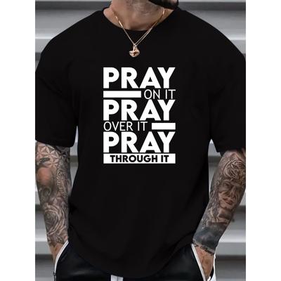 European Size Men's Graphic Print T-shirt, Casual Comfy Crew Neck Short Sleeve Tee For Summer Outdoor, Men's Clothing