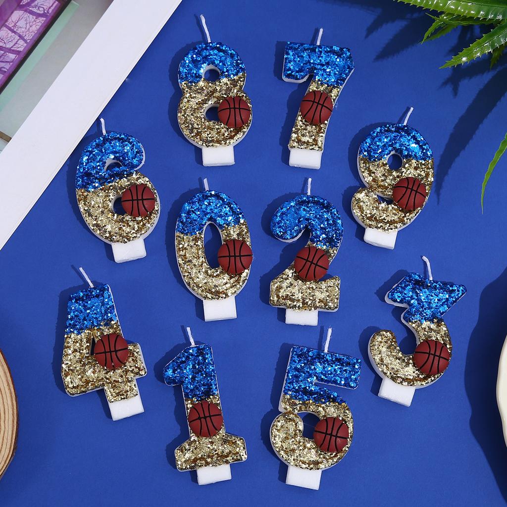 Birthday Candle Number 0-9 Red Blue Cake Candle with Red Basketball,Birthday Party Kids Adults Anniversary Celebrations Supplies