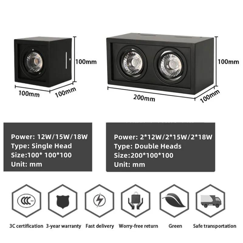 Square White Black LED COB Ceiling Lamp Indoor Lighting Surface Mounted Downlight Household 12W/18W LED Spot Light