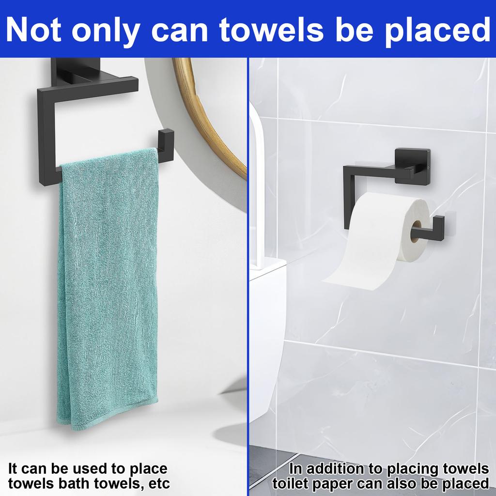 Stainless Steel Towel Holder Wall Mounted Square Towel Holder Toilet Paper Holder Dispenser Towel Ring with Screw for Bathroom