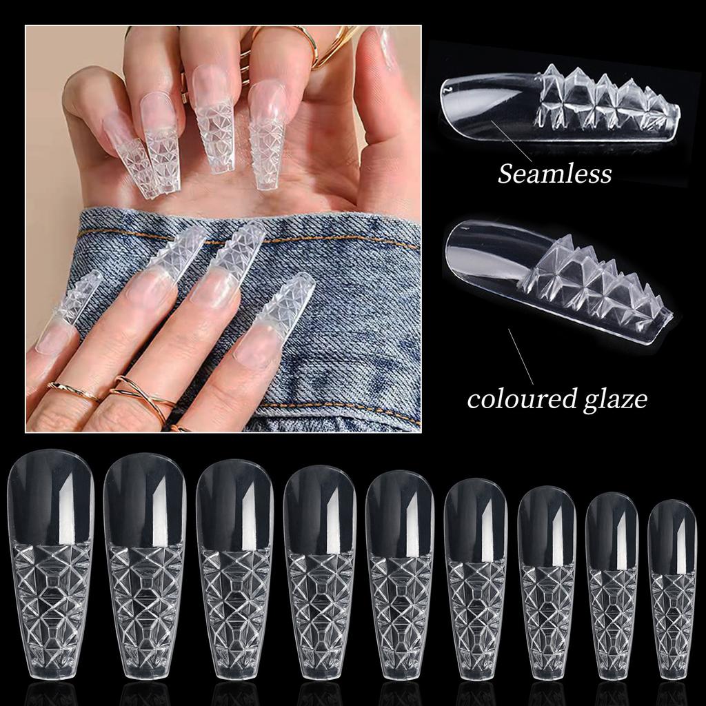 3D 120pcs/Box Long False Press On Acrylic Nails Coloured Glaze False Nails Stiletto Aail Tips For Extension Manicure Art Design