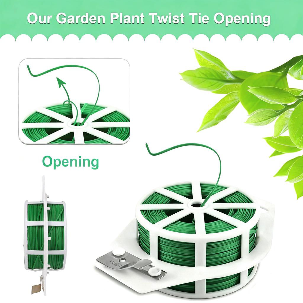 1 Rolle 100 m, multifunktionaler Kunststoff-Stahl-Twist-Krawatte, stabiler, wiederverwendbarer Stützgurt für Gartenblumenpflanzen