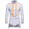 Camisa Masculina Média Branca com Gola Alta e Estampa Banhada a Ouro
