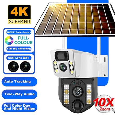 Kamera Solarna 4K 2025 Karta SIM 4G WiFi Podwójny Obiektyw 8MP HD Noktowizja IP CCTV Nadzór PTZ Alarm Wykrywania Ludzi Wodoodporna
