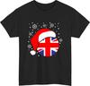 UK Flag Santa Hat Christmas T-Shirt | Snowflakes Xmas Tee Patriotic UK Gift Top