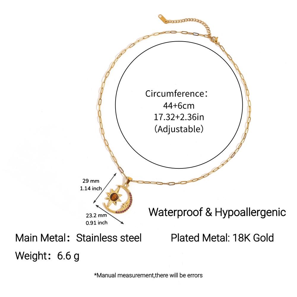 Yingtai 18k Gold Stainless/Titanium Steel Necklace: Summer Star, Moon & Sun Design, High-Quality Polished Finish for Women.