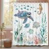 Modern Watercolour Shell Textured Ocean Blue Shower Curtain, Bathroom Decorative Shower Curtain, Printed Fabric With Hooks