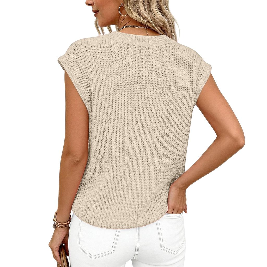 Women's Sleeveless V Neck Knit Sweater Vest Casual Loose Fit Chunky Knitwear Pullover Top for Daily Wear