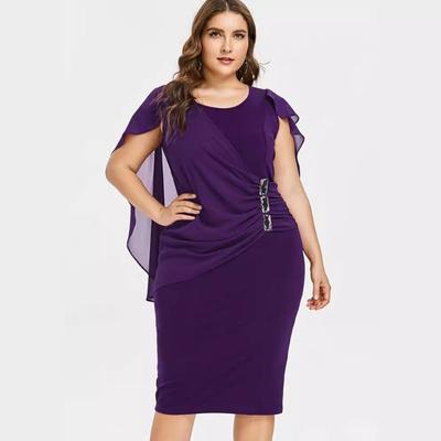 Dámske šifónové šálové šaty s okrúhlym výstrihom a krátkym rukávom, úzke asymetrické šaty nad kolená, plus size