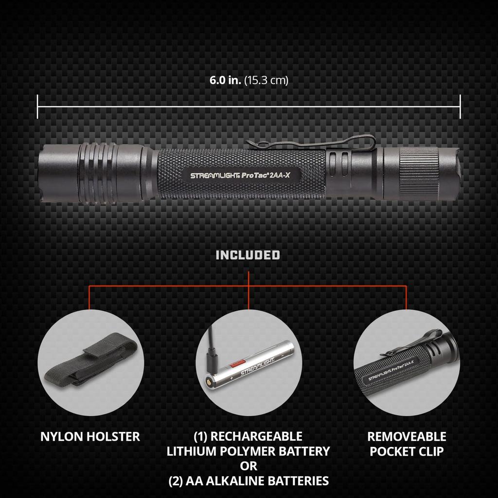 Streamlight 88135 ProTac USB Personal Carry Tactical 2AA-X 550-Lumen Multi-Fuel Flashlight, Black.