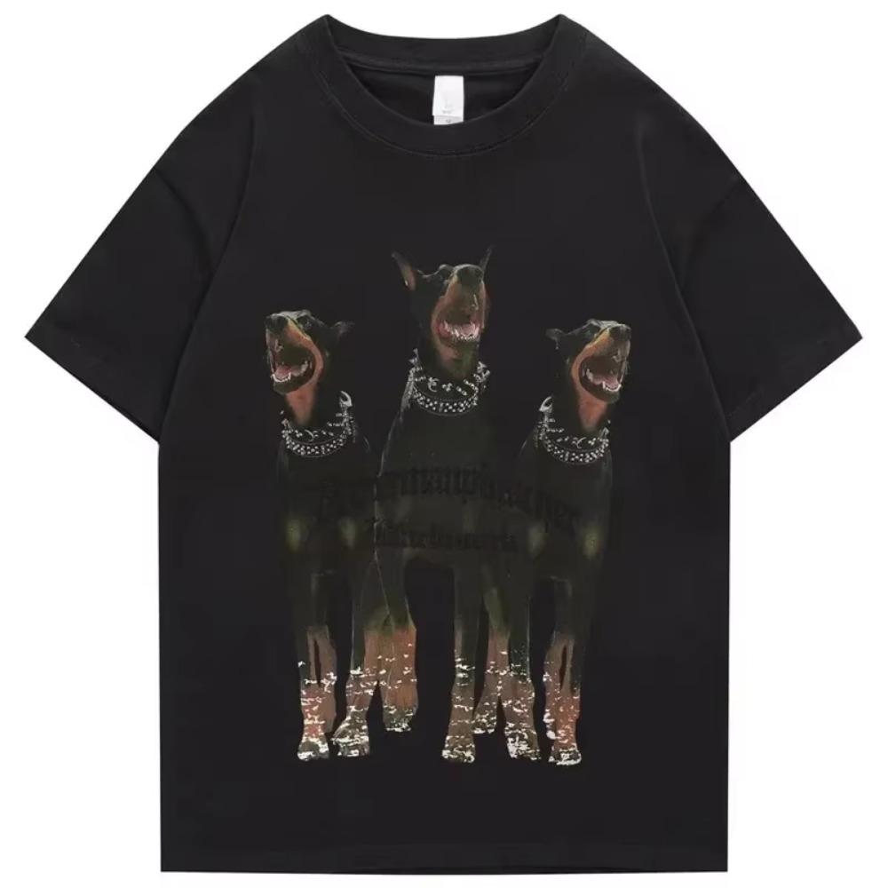 Hip Hop Street T Shirt Doberman Dog Graphic Print Oversized T-Shirt Streetwear Fashion Oversized Cotton Tees Summer Women Tops