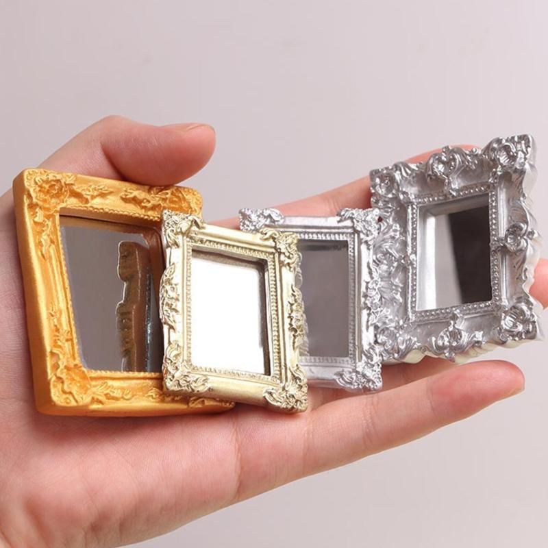 Antique Doll House Mirror Model Figure PVC Miniature Furniture For Children Pretend Play Classical Home Scene Decors