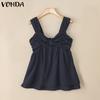 VONDA Women Strap Sleeveless Ruffled Back Elastic Casual Stretch Tank Tops
