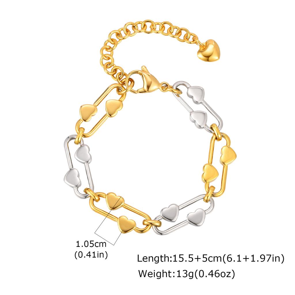 Woman Chain Bracelet For Girls Dainty Stainless Steel Jewelry Heart Links Wristband Mom Girlfriend Valentine's Day Gift