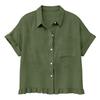 Women's Fashionable Loose-Fit Casual Shirt Button-Up Short-Sleeve Cotton-Linen Blend Top