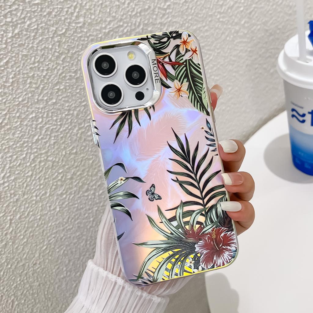For iPhone 15 Pro Case Stylish Flower Pattern Electroplated Anti-Drop Phone Cover