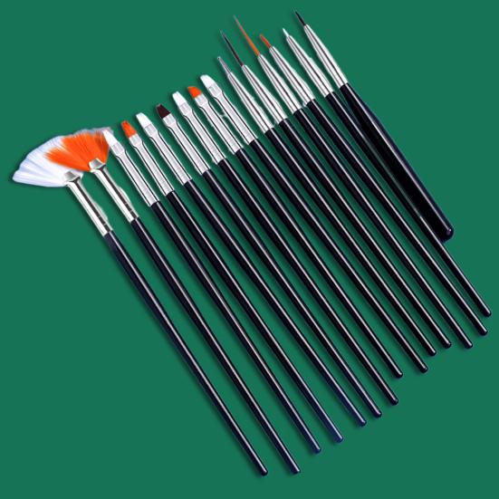 Yousheng 15Pcs Nail Art Brush Kit Soft Bristles Fine Nib Non-shedding DIY Gradient Blooming Effect Nail UV Gel Liner Brush Drawing Pen Nail Salon