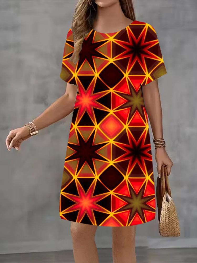 Fashion 3D Print Summer Dress Loose Casual Short Sleeve O-Neck Mini Dress