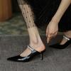 New Summer Rhinestone Glitter Sandals Women Pointed Toe Slip On Mules Flat Shoes Open Back Slippers