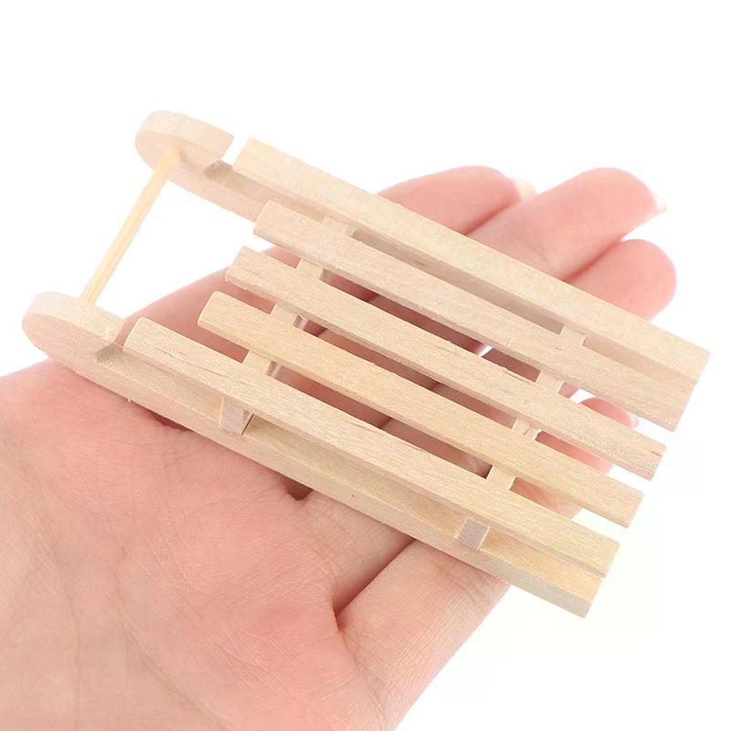 1/12 Dollhouse Miniature Mini Wooden Christmas Sleigh Model Diy Accessory For Kids Creative Play