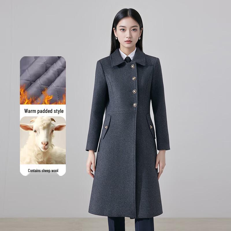 

Женское профессиональное утепленное пальто из смесовой шерсти серого цвета 4XL