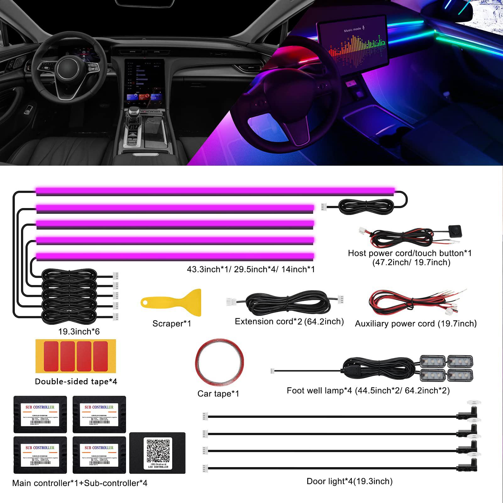 

Світлодіодна стрічка Dreamcolor Acrylic для салону автомобіля з APP 18 в 1 Неонова оптоволоконна стрічка для комплектів підсвічування салону автомобіля