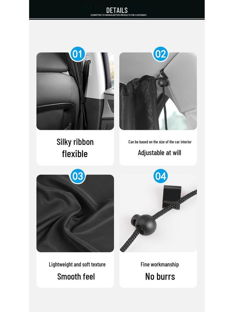 Car Interior Privacy and Sunshade Partition Curtain for Front/Rear Seat – Blackout Heat Insulation for Baby & Middle Seat