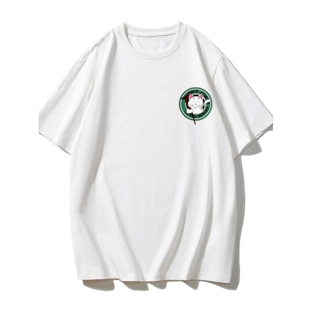 

Cat Coffee Logo T-Shirt,Soft Breathable & Fade-Resistant, Classic Fit for Daily Casual Wear XXL білий