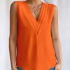 Summer New Pleated V-neck Solid Loose Shirt Women Sleeveless Elegant Casual Woman Blouse Vintage Fashion Office Lady Plus Size Blouses Tops 24716