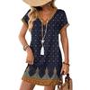 Women's Fashionable Floral Print V-neck Short Sleeved Pocket Casual Pullover Dress