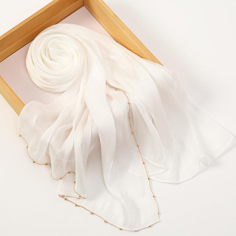 Hot-selling Popular Solid Color Chiffon Island Silk Chain Long Towel Summer Refreshing Breathable Sunscreen Ethnic Headscarf