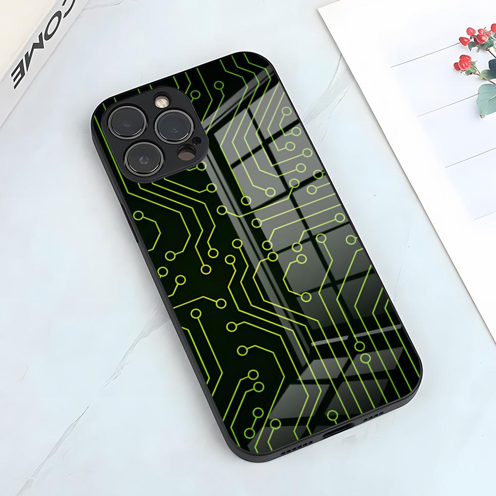Creative Circuit Board Pattern Phone Case For IPhone 17 Pro Max 15 Pro 16 14 Plus 12 13 Mini 11 Pro Shockproof Glass Cover