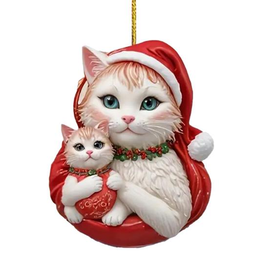 Christmas Pendant 2D Acrylic Cat Wearing Xmas Hat Charm Car Hanging Ornament Festive Atmosphere
