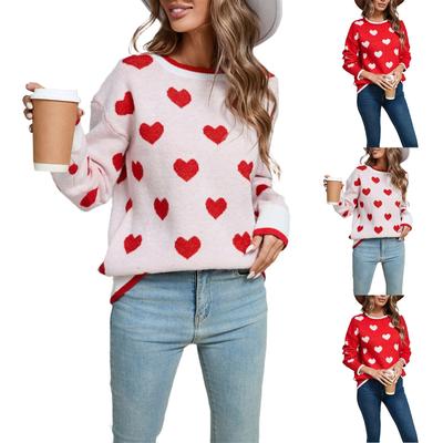 Women's Loose Casual  Fashion Round Neck Heart Sweater Knitted Bottoming Shirt Sweater