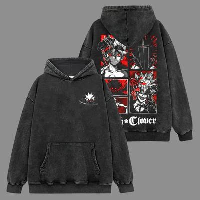 Asta Black Clover Anime Graphic Hooded Men Women Vintage Hoodies Washed Cotton Sweatshirt Harajuku Streetwear Oversized Pullover