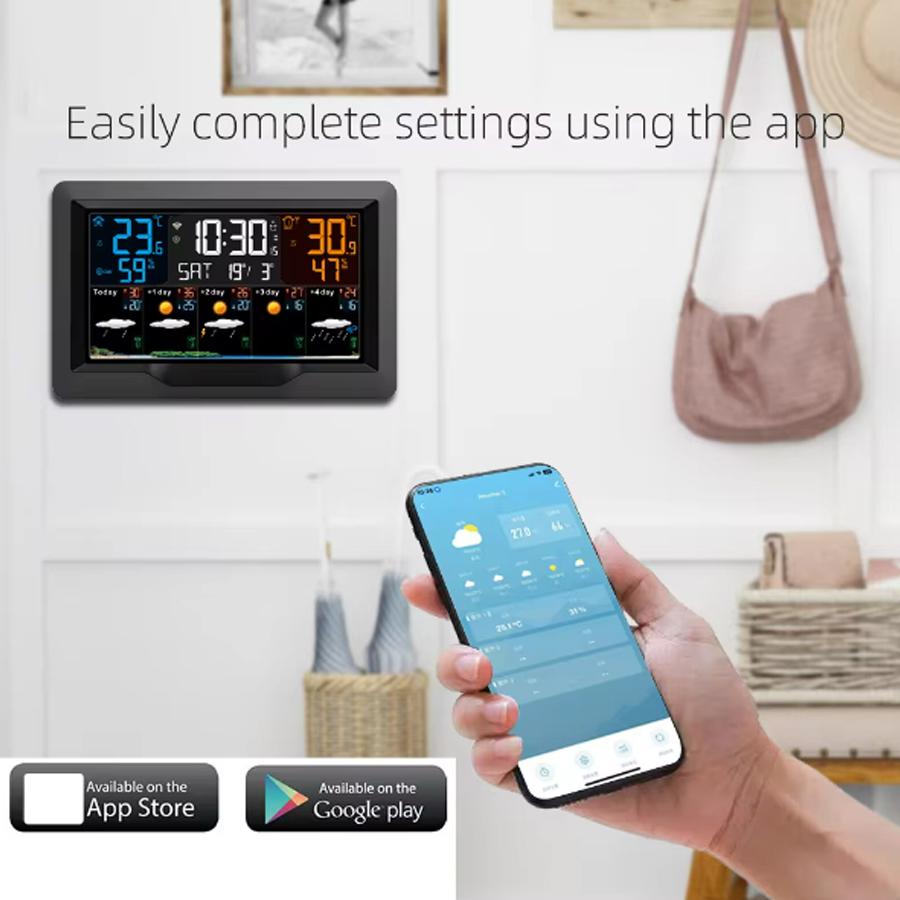 Tuya WIFI Smart Weather Station Temperature Humidity Meter Weather Forecast Indoor Outdoor Multifunctional Weather Alarm Clock