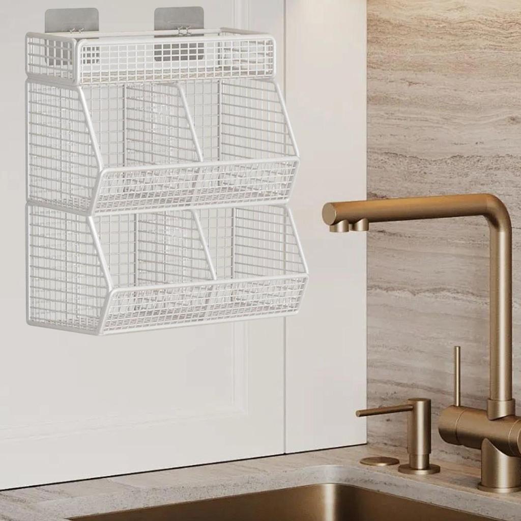 Wall Hanging Storage Basket Kitchen Onion Ginger Garlic Seasoning Spice Shelf Four Grids Drainage Basket for Countertop Organize