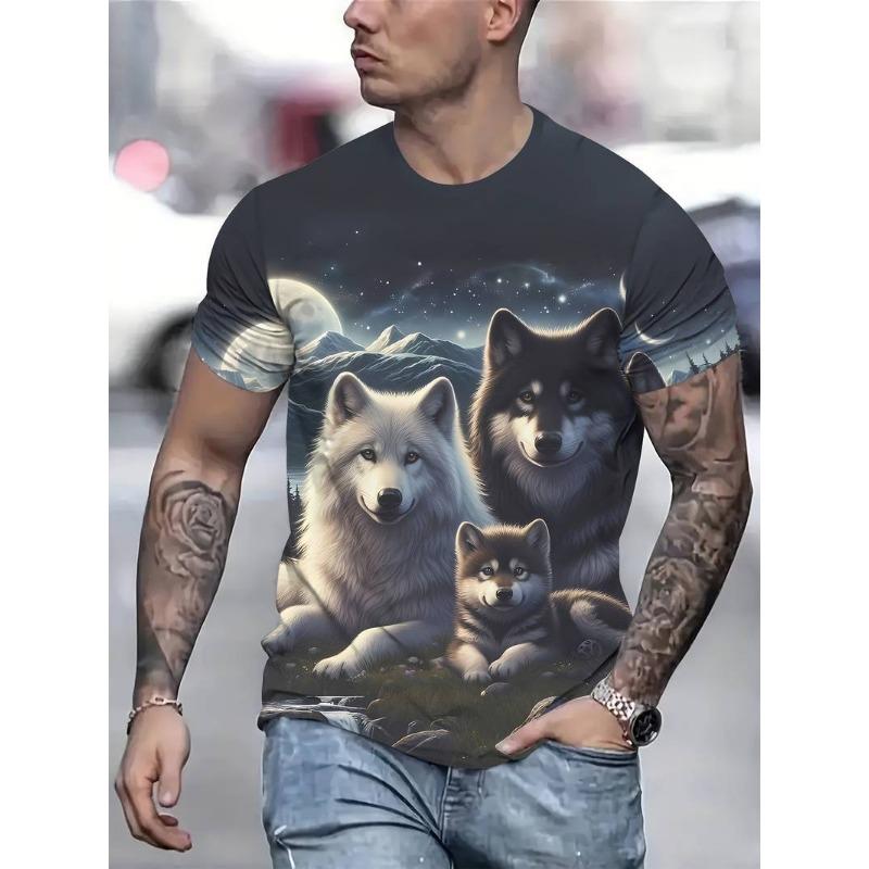 3D Puppy Pattern Printed Short Sleeved Summer Breathable Round Neck Top Men's T-shirts