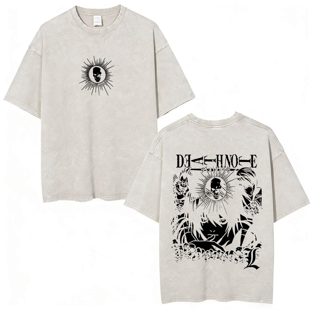 Vintage Washed Anime Death Note Ryuk Yagami Light LLawliet T Shirts Mens Women Cotton Tee Shirt Fashion Short Sleeve Tshirts