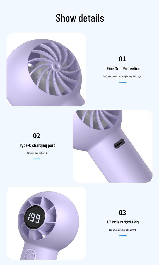 T237 Handheld High-Speed Camping Fan with Digital Display