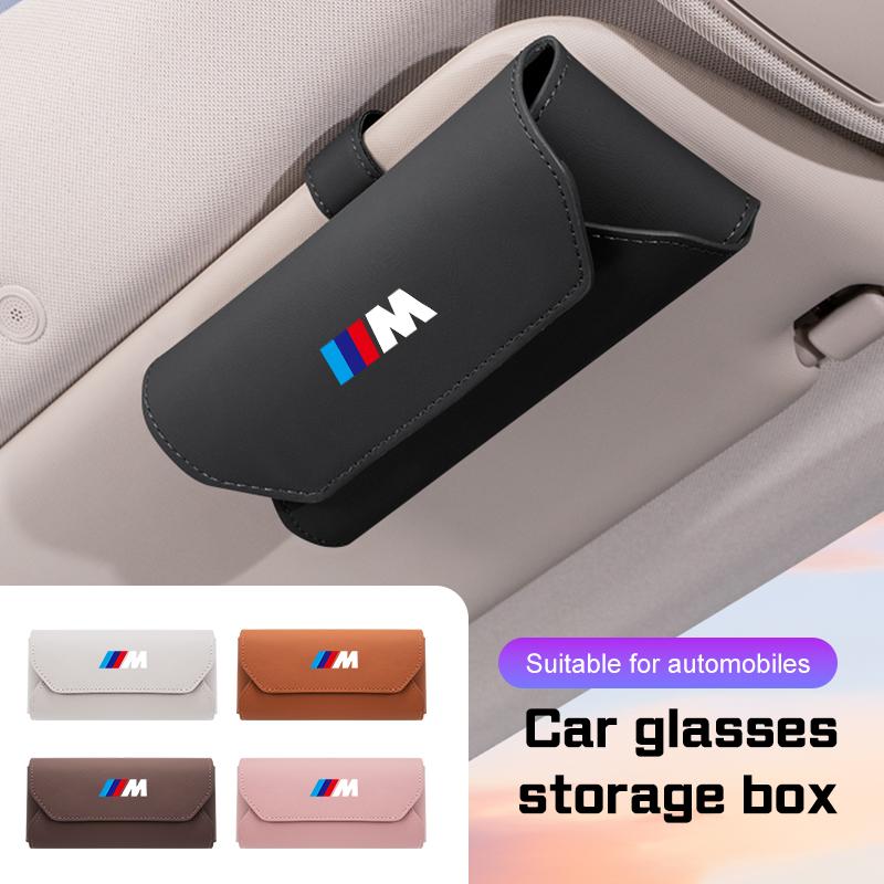 Leather Car Sunglasses Holder Glasses Case For BMW M M6 M2 M3 F32 E53 E60 E90 E91 E92 E93 F01 F30 G80 Visor Eyeglass Storage Box