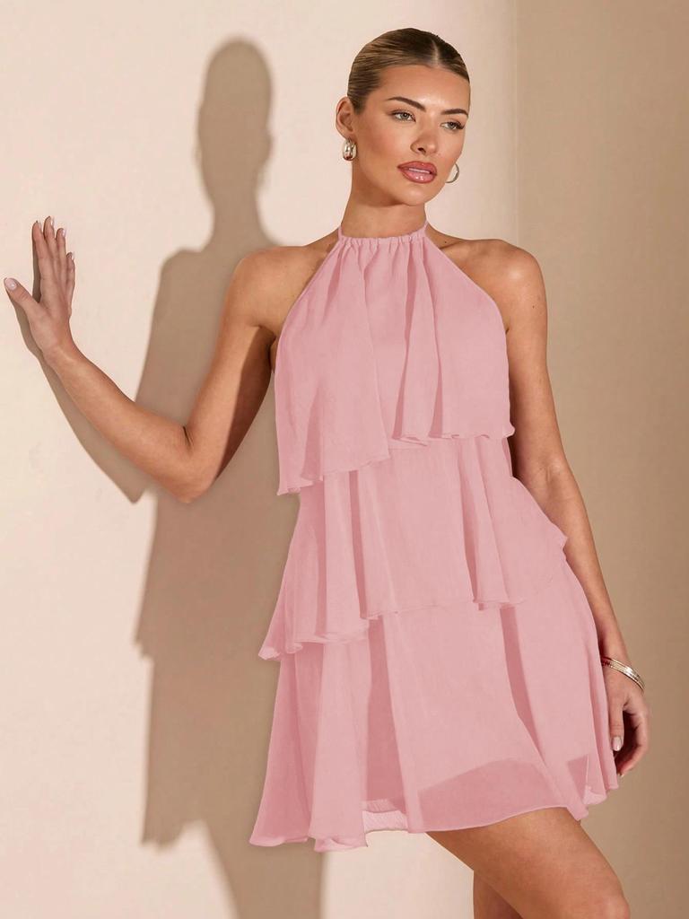 New Women's Irregular Backless Lace-up Dress with Solid Color and Sexy Cake Skirt