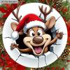Cartoon Elk Christmas Wooden Sign - Navidad Round Artwork for Front Door, Wall Hanging Decor - Ideal Christmas Decoration