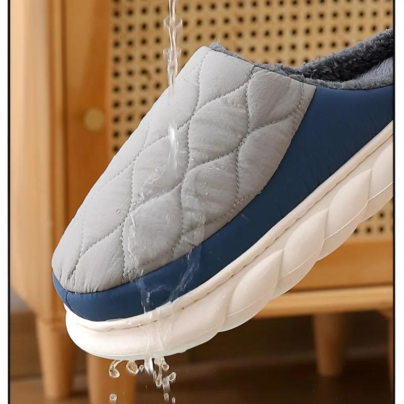 Fashion New Winter Warm Fur Plush Slippers Men Soft Cozy Outdoor Casual Shoes Waterproof Male Slides Thick Sole Cotton Slippers