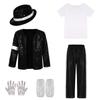 Michael Jackson Cosplay Herren 80er Retro Pailletten Tanz MJ Kostüme Performance Outfit Mit Hut Sonnenbrille Und Handschuhen Für Halloween