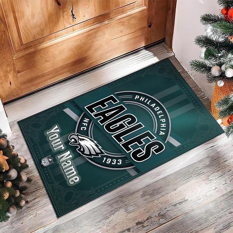 Tappeto in Velluto di Cristallo Philadelphia Eagles, Tappetino Personalizzato con Testo Nome Antiscivolo per Arredamento Casa Regalo